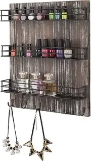 3 Tier Black Metal and Brown Wood Spice Rack Organizer, Wall Mounted Spice Shelf