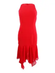 Aidan Mattox Women's Crepe/Chiffon Mid-Calf Cocktail Dress