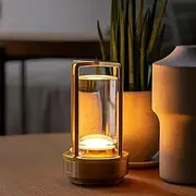 NUFECARG Cordless Table Lamp, LED Lamp with 2000mA Battery, 3 Color Stepless Dimming, Lumisom Crystal Lantern Lamp, Klarako Crystal Lantern Suitable for Bedroom/Bar/Cafe/Camping(Gold) 1 Pack