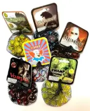 Set 6 Net Bag Marbles Vampire Werewolf Swamp Thing Mummy Triceratop Bozo RETIRED