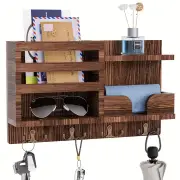 NNETM Traditional Wooden Wall-Mounted Storage Shelf with Hooks