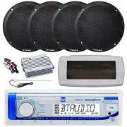 Dual Bluetooth Marine Radio,Cover,Antenna,Amp w/Kit, 4x 6.5'' 400W Black Speaker