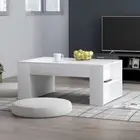 White Coffee Table with Side Storage Shelf Rack Modern Sofa Lounge Wooden White