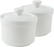 Ciieeo 2pcs Ceramic Stew Pot Soup Bowl with Handles Soup Noodle Birds Nest Stew Pot Ceramic Eggs Japanese Egg Cups with Lids Baking Dishes Soup Pot Commercial Ceramics Stew Bowl White