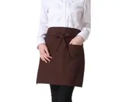 Solid Color Half-Length Short Waist Pockets Restaurant Cooking Chef Waiter Apron-Brown