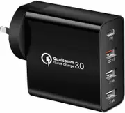 48W 4-Port Charger Quick Charge 3.0 USB C Wall Power Adapter Type C AU Plug