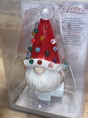 NEW Christmas is Forever Ceramic Gnome Santa Night Light