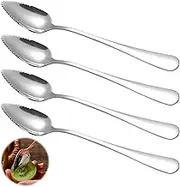 Stainless Steel Grapefruit Spoons,4 PCS Grapefruit Utensils,Silver Dessert Spoon with Serrated Edge,Grapefruit Spoon Utensils,Non-Stick Plating Spoon for Kiwi Dessert Apple Citrus Fruit