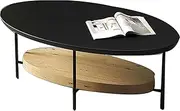 [GRIPITHPY] Mid-Century Modern Coffee Table with Storage Shelf, Solid Wood Coffee Table for Living Room,Oval Center Table Home Office Cocktail Table with Metal Support(47x24x16in, Black)