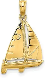 [JewelryWeb] 14ct Gold 3 d Sailboat High Polish Charm Pendant Necklace 21.5x12.9mm Wide 3.35mm Thick
