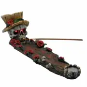 Incense Burner - Skull with Roses LED Eyes Boat