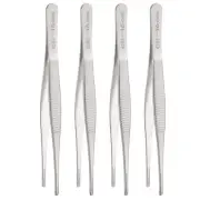 4pcs Stainless Steel Tweezers 6.3" Long Handle Straight Tips Tweezers, Silver