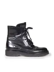 Black Leather Brogue Detail Combat Boots