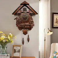 在飛比找樂天市場購物網優惠-時鐘 漢時實木布谷鳥掛鐘 復古客廳家用光控報時擺鐘 壁鐘 個