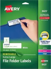Avery 8425 File Folder Labels, X-Large, 1/3 Cut, 450/PK, White