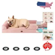 Pink Non-Slip Dog Bed for Medium Dogs - L-Shaped Memory Foam & Washable Cover