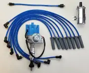 FORD 429 460 SMALL FEMALE CAP HEI DISTRIBUTOR + CHROME COIL + BLUE 8.5mm WIRES (for: Ford)