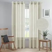 2PCS Linen Sheer Curtains Living Room Curtains Pair Eyelet Privacy Linen Draperies