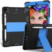 Silicone+PC Case 3-Layer Anti-fall Protective Cover Tablet Stand For iPad 7 10.2 inch(2019)-6black blue