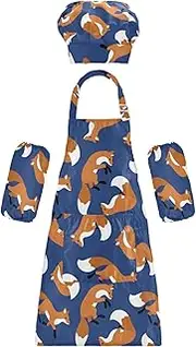 AIXIWAWA Kids Apron Chef Hat Set, Child Kitchen Bib Aprons Adjustable for Cooking Baking Painting (Cute Foxes)