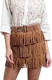 [ChiyeeKiss] Womens Sparkle Rhinestone Fringe Shorts Pants Elastic Band Skort Western Cowgirl Mini Skirt Built-in Short