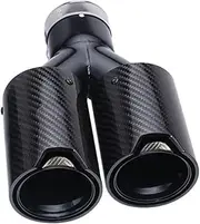 Carbon Fiber Car Exhaust Tip Interface 63mm Dual Outlet Auto Muffler Tail Tip Black Stainless Steel Car Modification Accessorie(Type 2 Right)