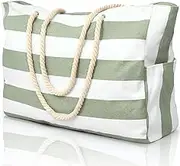 oscaurt Beach Bag Striped Tote Bag Swimming Bag Waterproof Beach Bag Large with Zip Shopper Bag Women's Beach Bag XXL Family Shopping Bag Shoulder Bag Plain Bag Travel Bag
