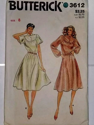 Dress Very Loose 8 Butterick 3612 Sewing Pattern Classic UC VTG Raglan Mid Knee
