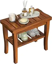 Greenual Teak Wood Shower Bench Stool with Storage Shelf, Wooden Waterproof Bathroom Spa Bathing Teak Shower Stool with Non-Slip Feet Gadget 2024 for Indoor or Outdoor Shower Chair Seat Organizer