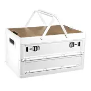 30L Collapsible Storage Bin with Lid and Handle Camping Organize Box White