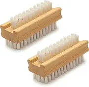 Konex Wooden Two-sided Hand and Nail Brush - Stiff Bristle Fingernail Brushes - Heavy Duty - 2 Pack