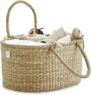 Premium Baby Diaper Caddy Organizer - Artisan-Made Seagrass Basket With Cotto...