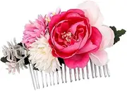 [Generic] Sunflower Daisy Rose Buds Flower Hair Comb Elegant Wedding Floral Hair Accessories for Woman and girls (Red, One size)