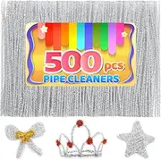 IOOLEEM 500pcs Silver Glitter Pipe Cleaners, Chenille Stems, Pipe Cleaners for Crafts, Pipe Cleaner Crafts, Art and Craft Supplies.
