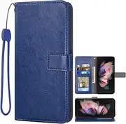 [Asuwish] Compatible with Samsung Galaxy Z Fold 3 5G 2021 Wallet Case and Leather Flip Cover Card Holder Stand Cell Accessories Phone Cases for Gaxaly ZFold3 Z3 Fold3 3Z ZFold35G Women Men Blue