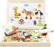 Lewo Wooden Educational Toys Magnetic Art Easel Animals Wooden Puzzles Games Kids