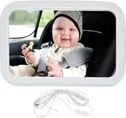 Baby Car Mirror - Rear View Car Seat Mirror | Rear Facing Seat Safety Mirror | LED Toddler Monitor | USB Rearview Wide View Toddler Mirror For Interior Dash Backseat Travel Daily C