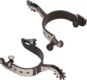 NDNCZDHC 1 Pair Horse Spurs, 8.1cm U Shaped Metal Cowboy Spurs with Star Pattern, Horse Boot Spurs, Mens Roping Spurs with Gear, 15.5x10.5x3.5cm