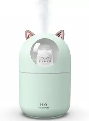 Mini Cool Humidifier with Night Light Cute Cat Mist Humidifier for Bedroom Essential Pure Air for Baby Room 300ML (Green)