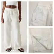 NWT ATHLETA Womens sz Small White 100% Linen RETREAT Wide Leg Zip Pocket Pant