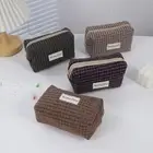 Large Capacity Pen Bag Grid Pattern Cosmetics Bag Stationery Organizer Travel