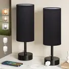 Black Bedside Table Lamps Set of 2-3 Color Temperatures Pull Chain Lamp with