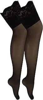 [Sock Snob] 2 Pair Multipack Womens Seamed Stockings with Lace Top