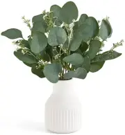 Artificial Eucalyptus Stems in Ceramic Vase Centerpiece Table Decorations