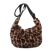 Leopard Vintage Shoulder Handbag Large Capacity Purses Women Plush Crossbody Bag Popular Simple Female Daily Bag