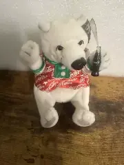 Coca Cola Polar Bear Plush 1999 Red Vest and Mini Coke Bottle 6" Bean Bag-NEW