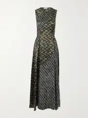 [LOEWE] LOEWE - Cutout Printed Silk-satin Midi Dress - Gray - FR 36 FR 36 Gray