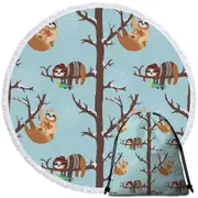 Funny Wintery Sloths Round Beach Towel