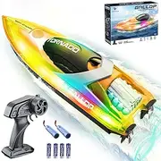 OSWIN RC Boat - HJ819 with 2 Rechargeable Battery, 15+ MPH Fast Remote Control Boat for Pool & Lake, RC Speed Boat 2.4Ghz Race Boats for Adults & Kid, Outdoor Water Toys(Orange)
