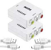 tunghey 2Pack VGA to RCA, VGA to AV Converter with USB Power Cable and 3.5mm Audio Cable, Support Computer, TV, Set-Top Box, Projector (VGA to AV)